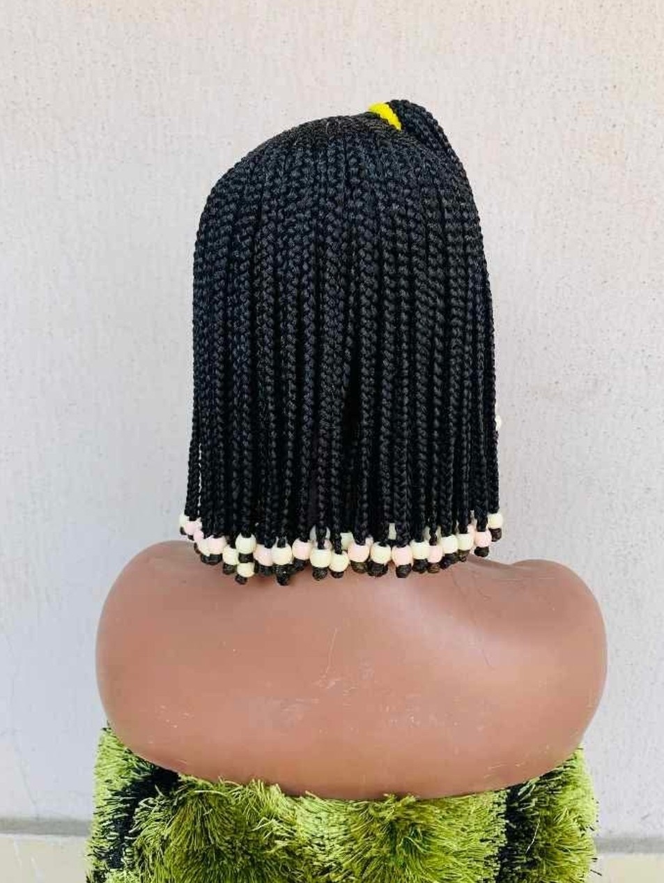 Braided Wig Beaded Short Bob Multi-Color Synthetic Free-Part for Women