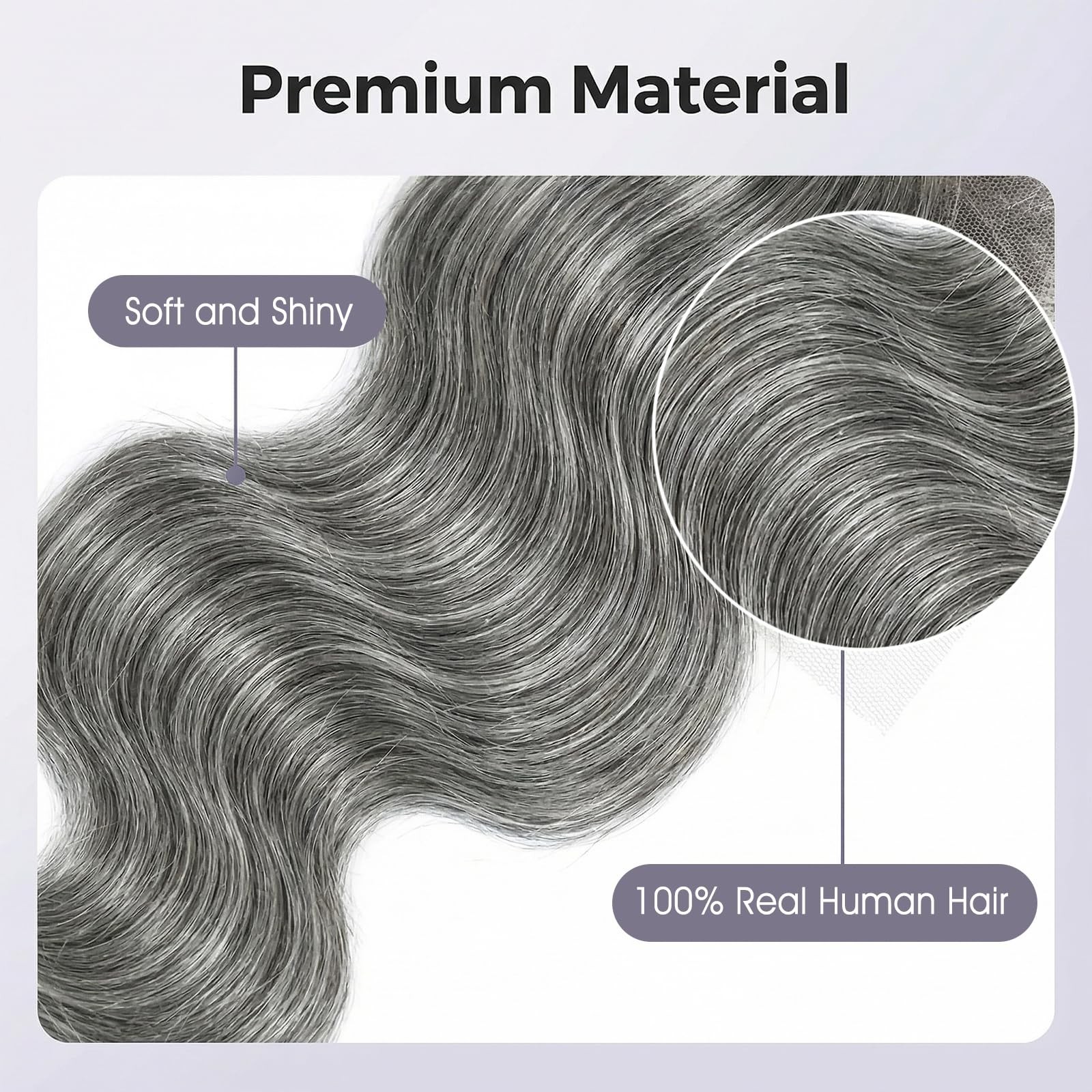 Mydiva Salt And Pepper Body Wave Closure Natural Grey 10 Inch 4X4 Hd