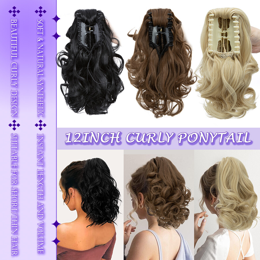 14″ Short Claw On Ponytail Hair Extensions Natural Clip Pony Tail Thick As Human