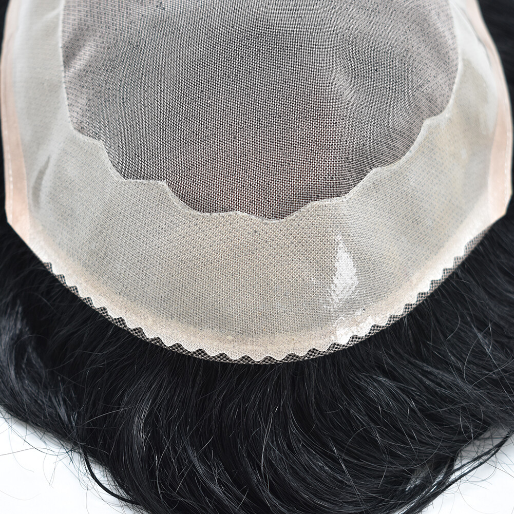 Durable Men Hair Replacements Fine Mono Lace Toupee Hairpiece Poly Hair System