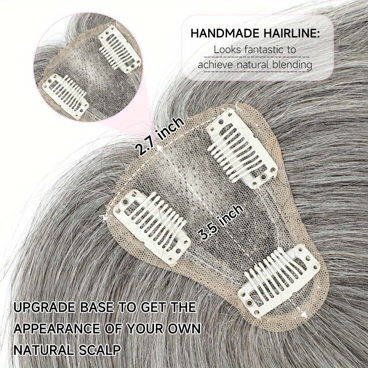 Premium Breathable Human Hair Topper with Bangs for Thinning & Gray Hair Needs