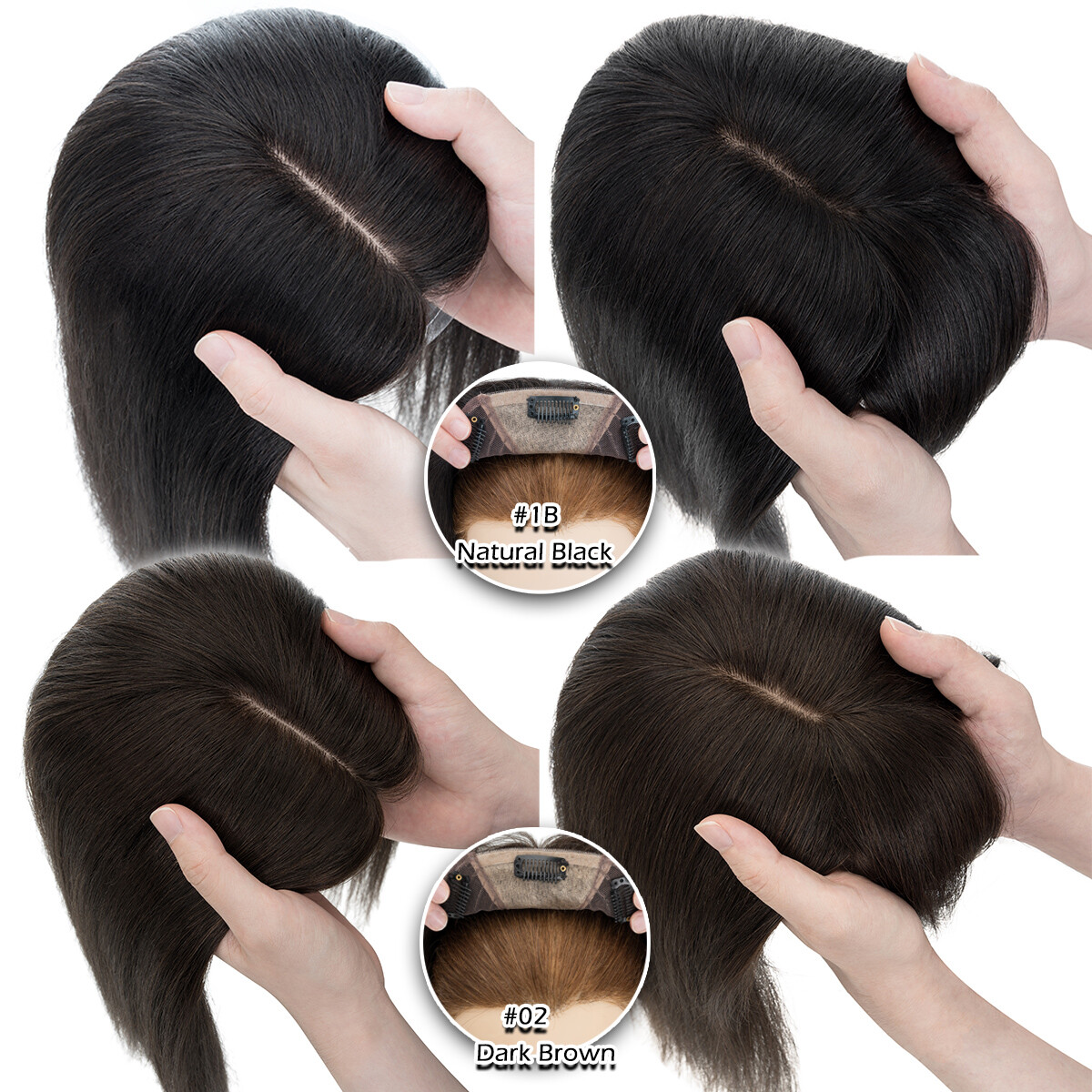 Top Topper Toupee Clip In Remy 100% Human Hair Silk Base Wiglet THICK Piece Weft
