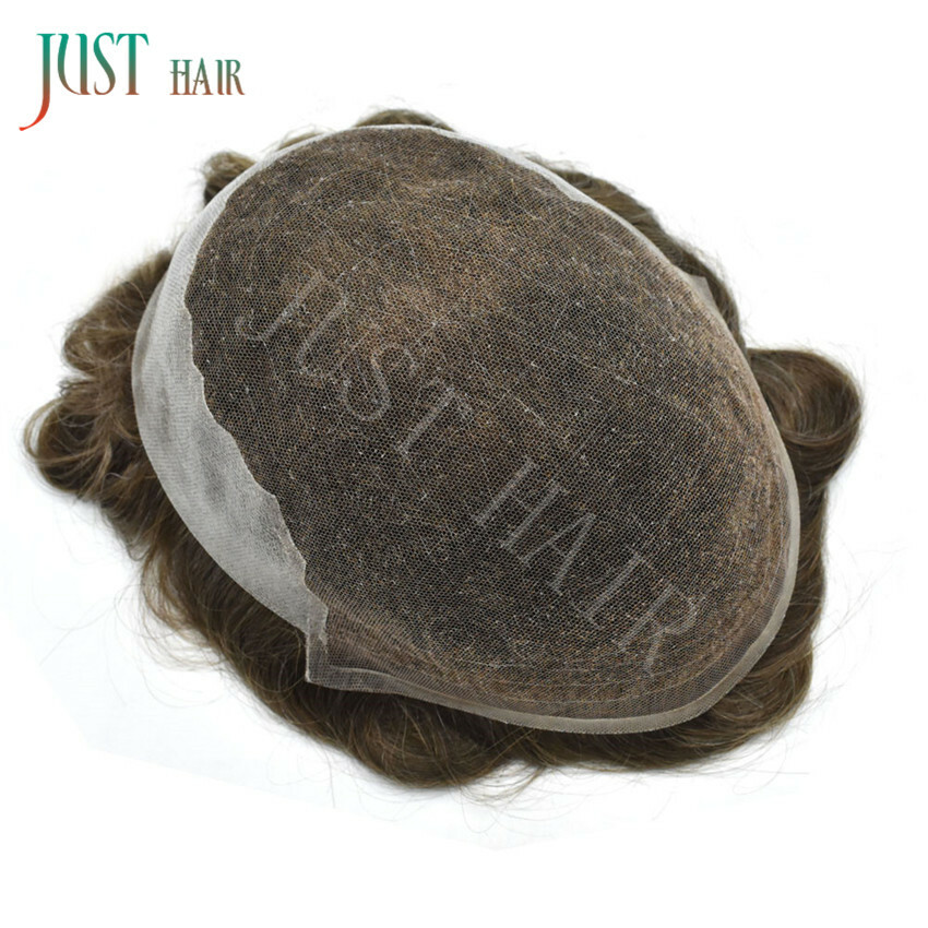 French Lace Front Bleached Men Toupee Hair Replacement System Poly Hairpiece Wig