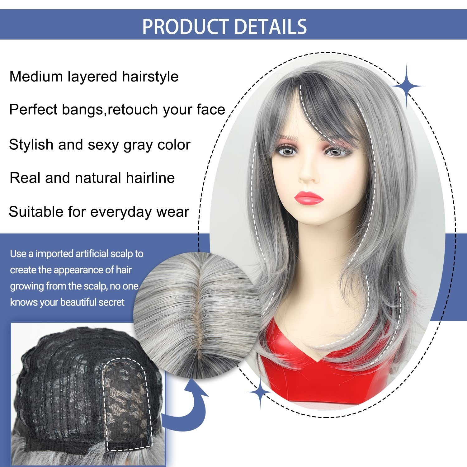 Elegant Salt and Pepper Wavy Wig with Bangs – Transform Your Look Instantly
