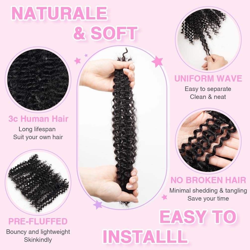 QVR Kinky Curly 3C Bulk Human Hair Spring Twist Extensions 22in Natural Black