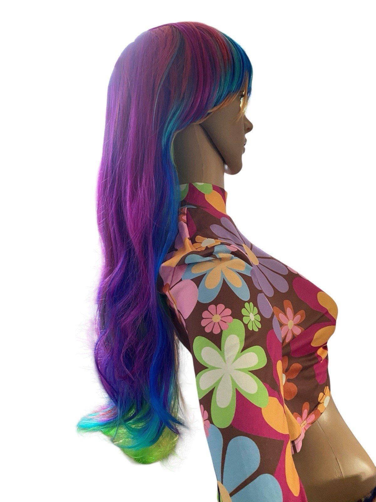 Long Layered Hair Ombré Lace Wig Fuschia Pink/Green/Violet Purple/Blue