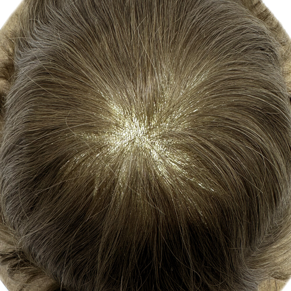 Mens Toupee French Lace Front Hairpieces Poly Skin PU Human Hair Systems for Men