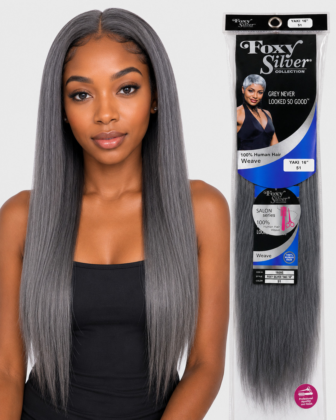 Foxy Silver Yaki 100% Human Hair Weave, 8″-18″, Tangle free, Natural look