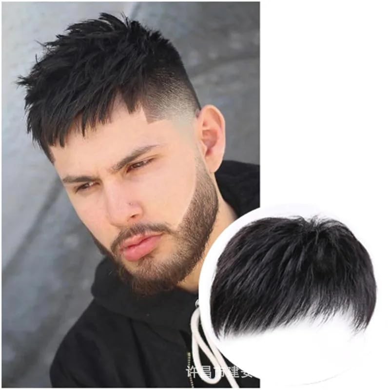 Straight Short Black Wigs Hair Pieces Short Wig w/ Bangs Clip-On Wig for Men USA