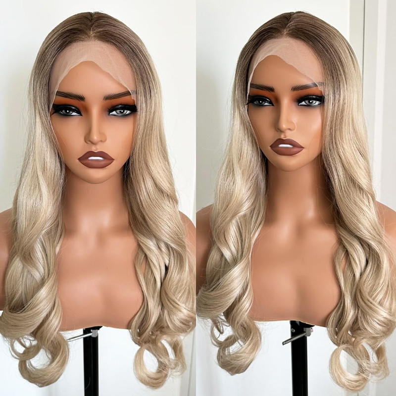 Itimay Synthetic Lace Front Wig Glueless Pre Plucked Bleached Knots – 24 Wavy