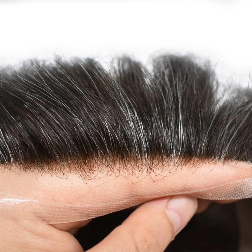 Mens Toupee French Lace Front Hairpiece Poly Skin PU Hair System Replacement US
