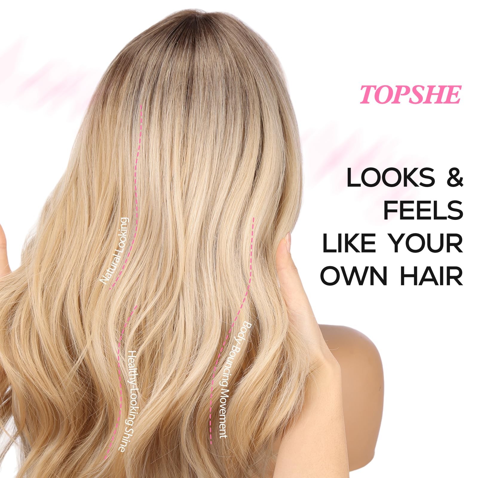 Long Ombre Blonde Wig for Women, 28 Inch Wavy Synthetic Wig with Curtain Bang…