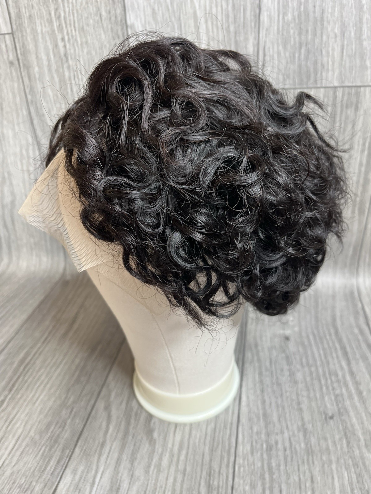 Curly Human Hair wig 10 Inches Dark Brown 1B With Lace And Baby Hair C22