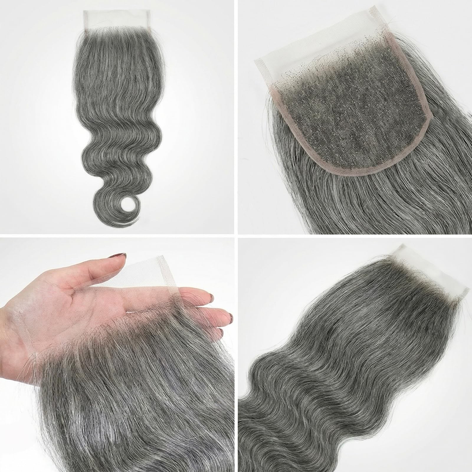 Mydiva Salt And Pepper Body Wave Closure Natural Grey 10 Inch 4X4 Hd