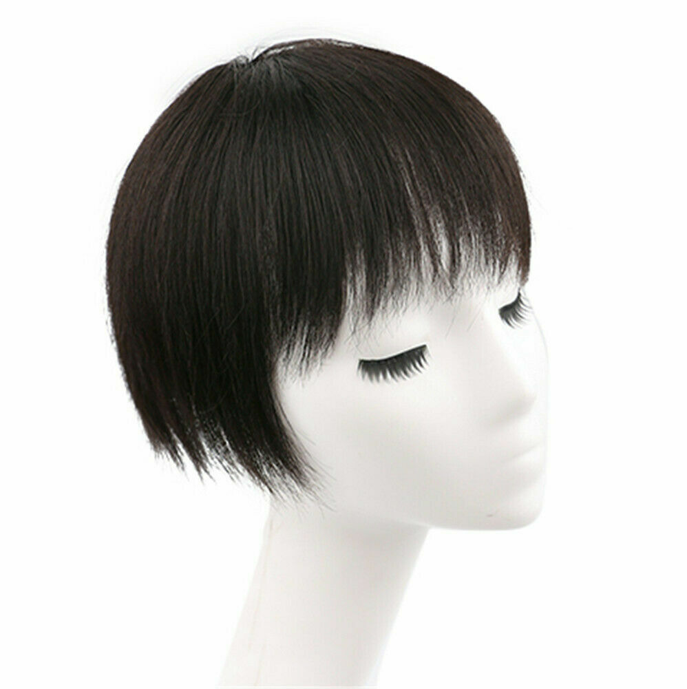 US-100% Real Human Hair Topper Toupee Clip Hairpiece Bangs Bob Top Wig For Women