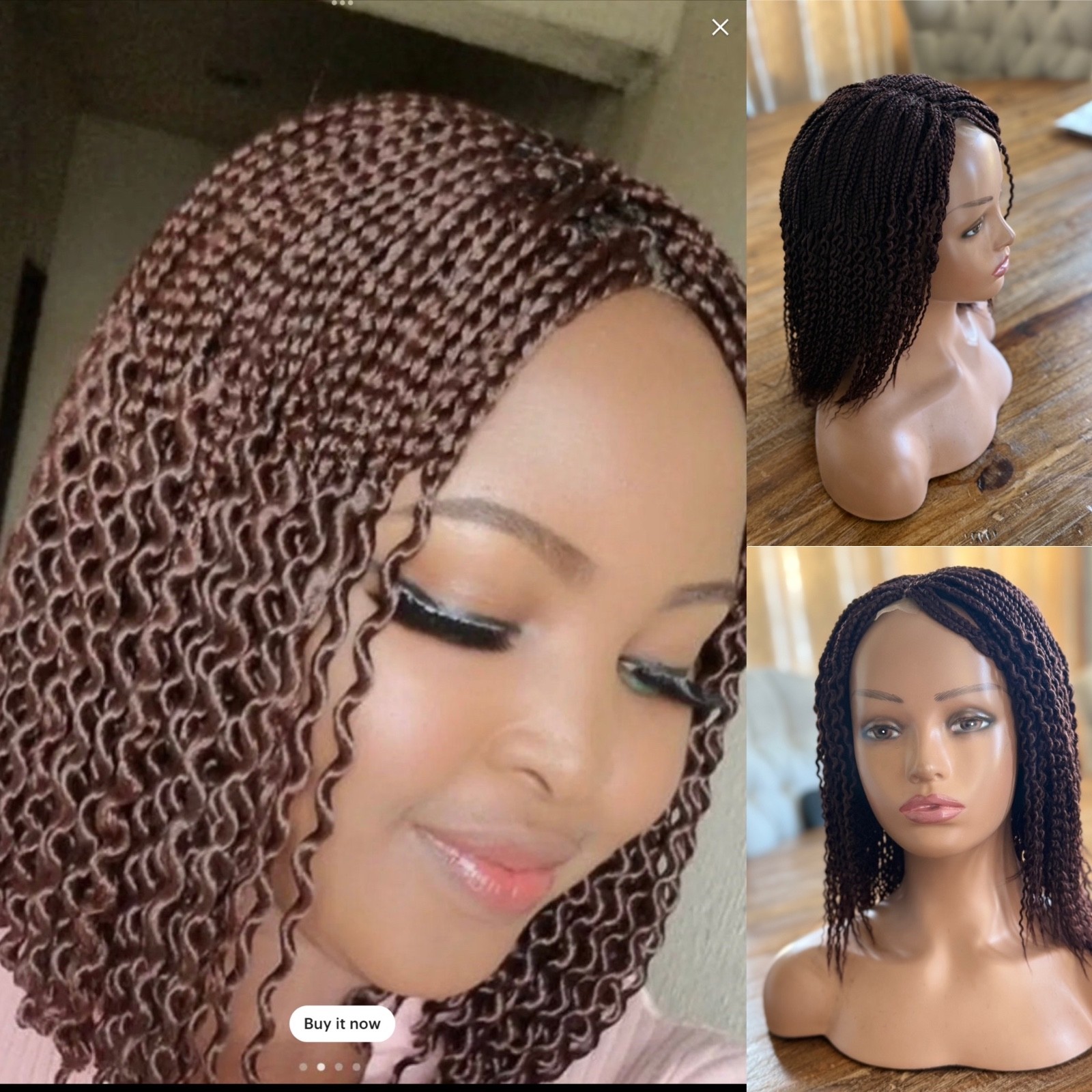 braided curly wg. It’s made on a closure. Brown watermelon shorty 12”wig