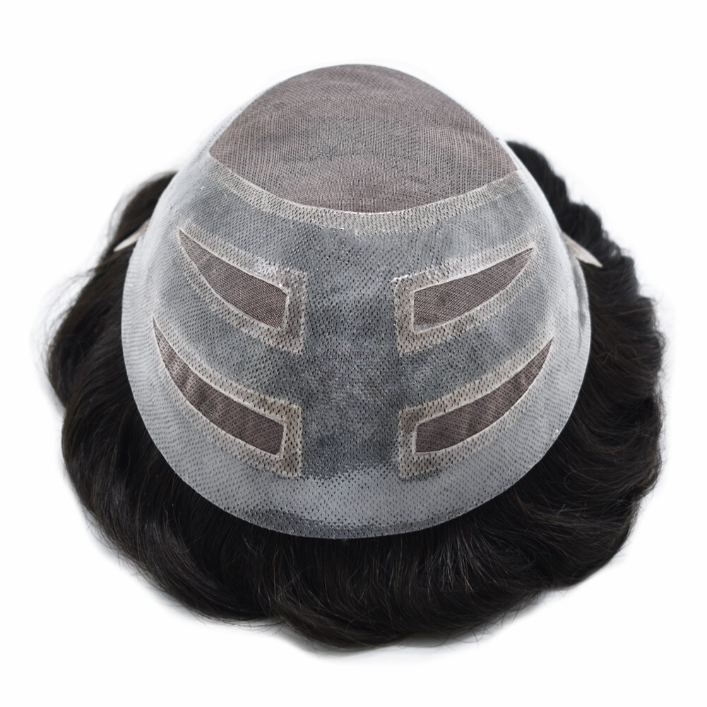 Toupee for Men Hair System Replacement French Lace Front Poly Skin PU Mens Wigs