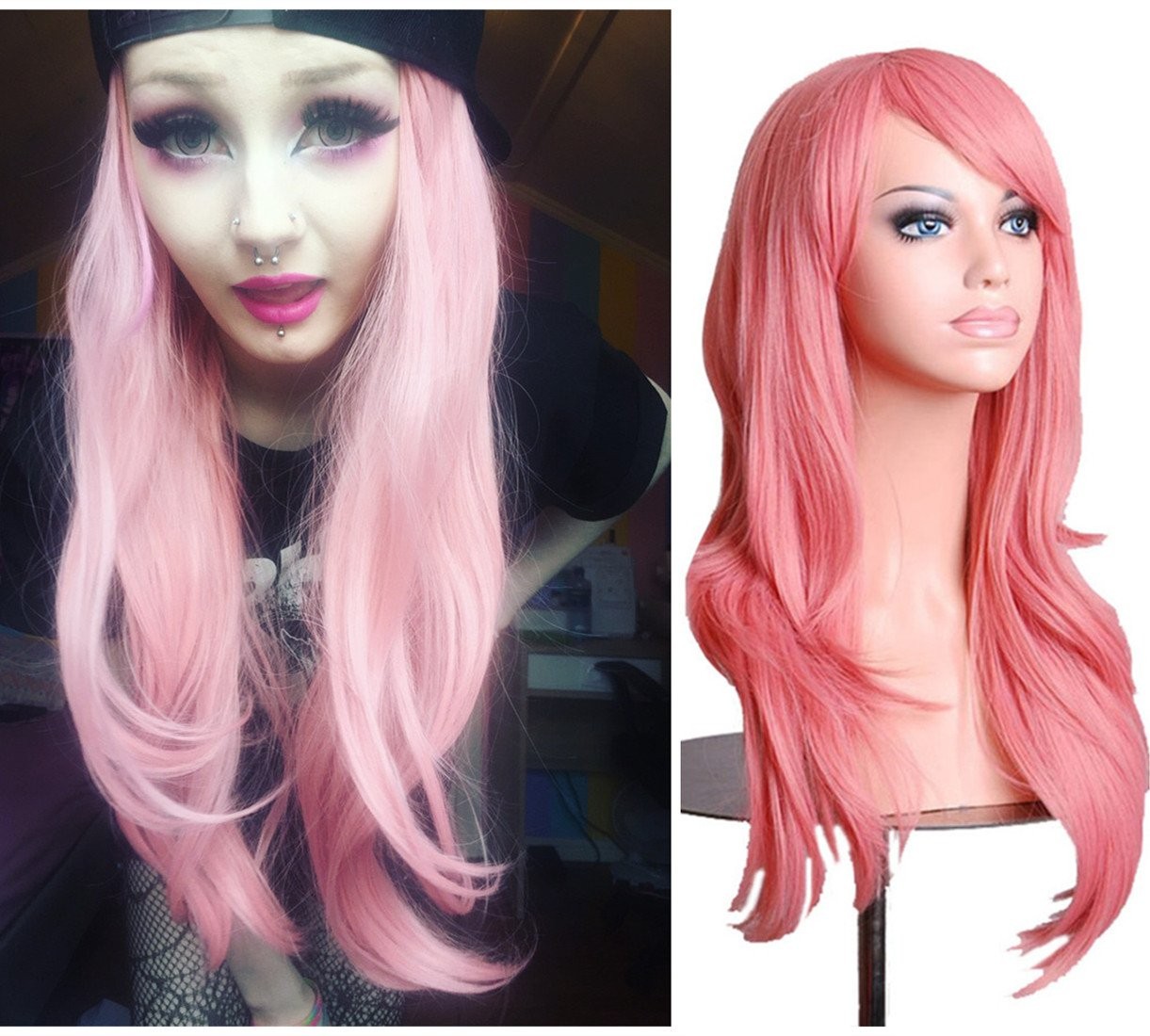 Wigs 28″ Long Wavy Hair Heat Resistant Cosplay Wig for Women (Pink)