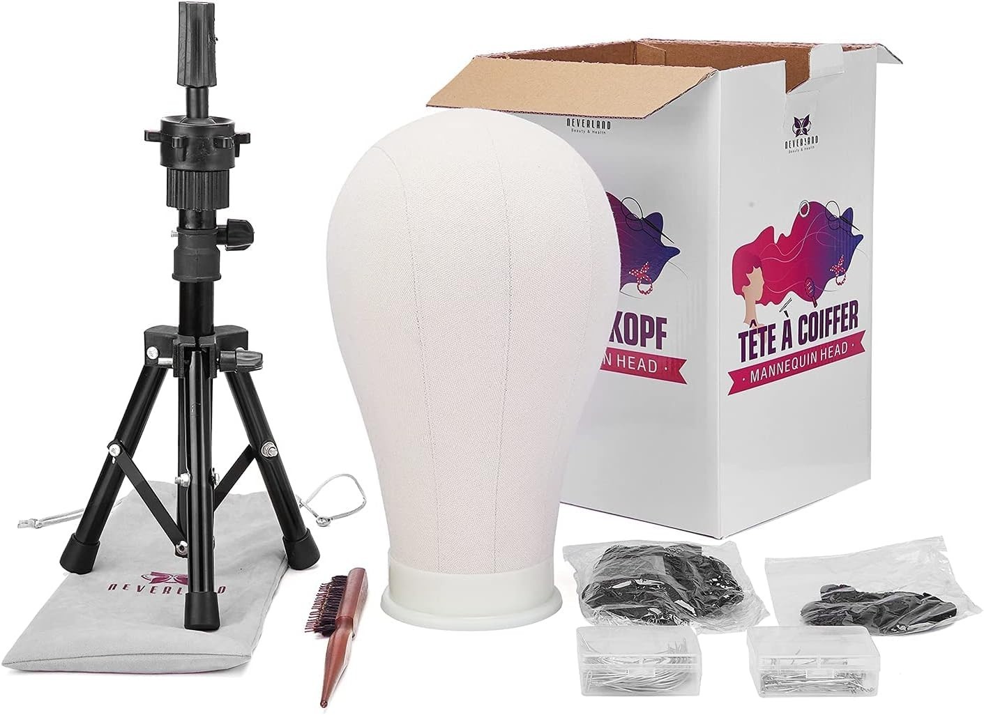 Complete Wig Making Kit: 23-Inch Canvas Head with Tripod & Styling Accessories