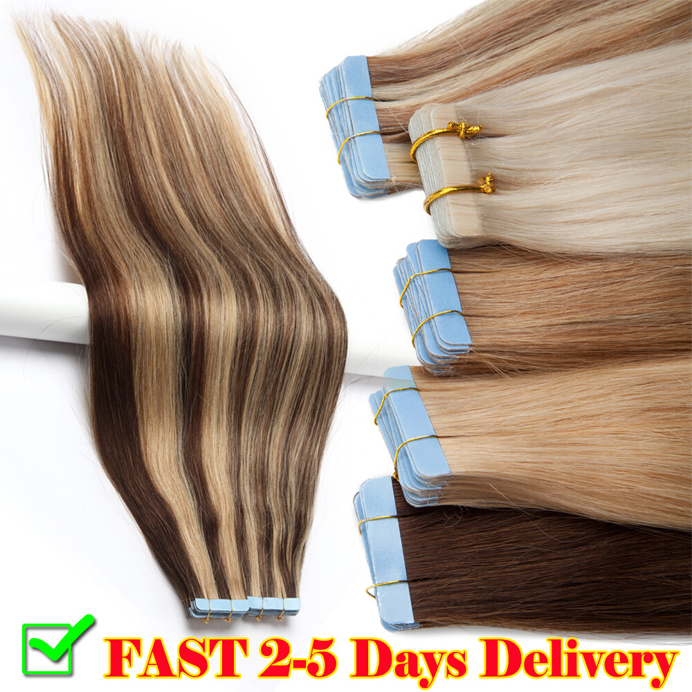 Tape In Balayage Skin Weft Remy Real Human Hair Extensions Full Head 200g WAVY