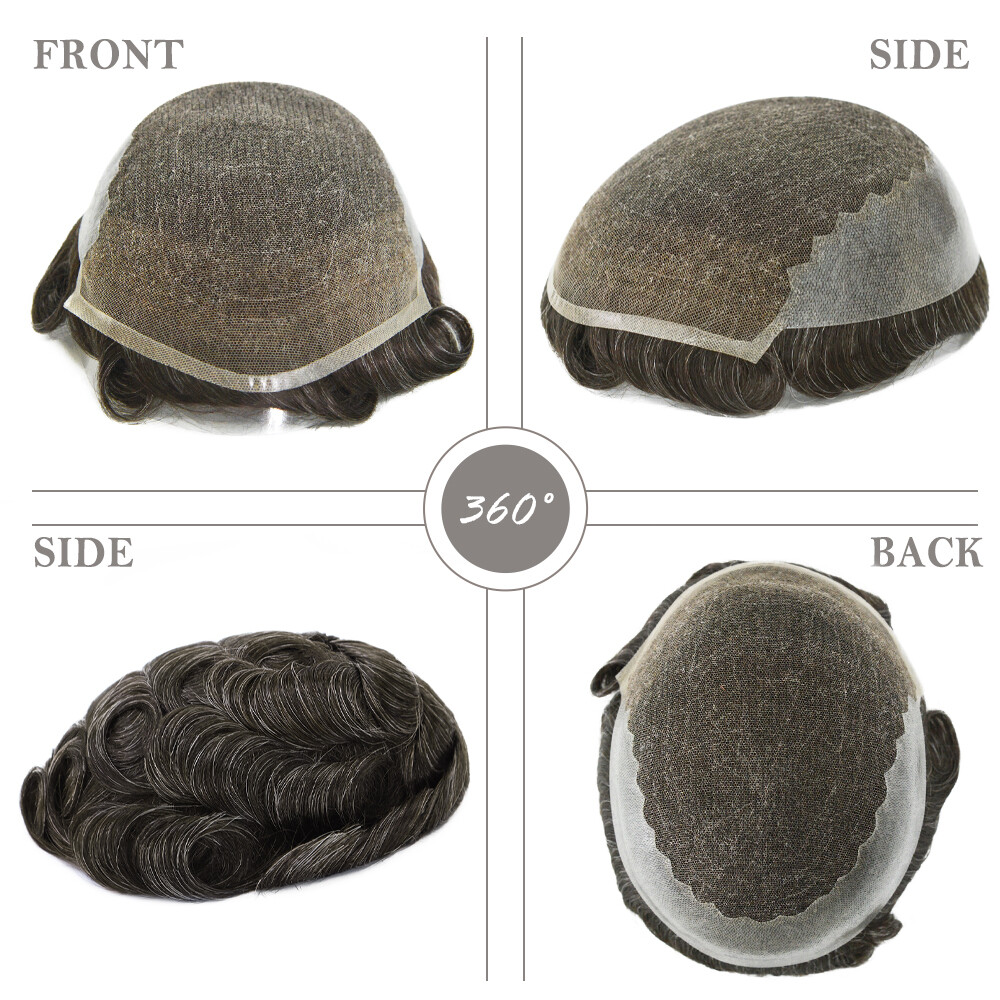 Mens Toupee Human Hair Systems Hair Replacement French Lace Front Hairpiece Q6