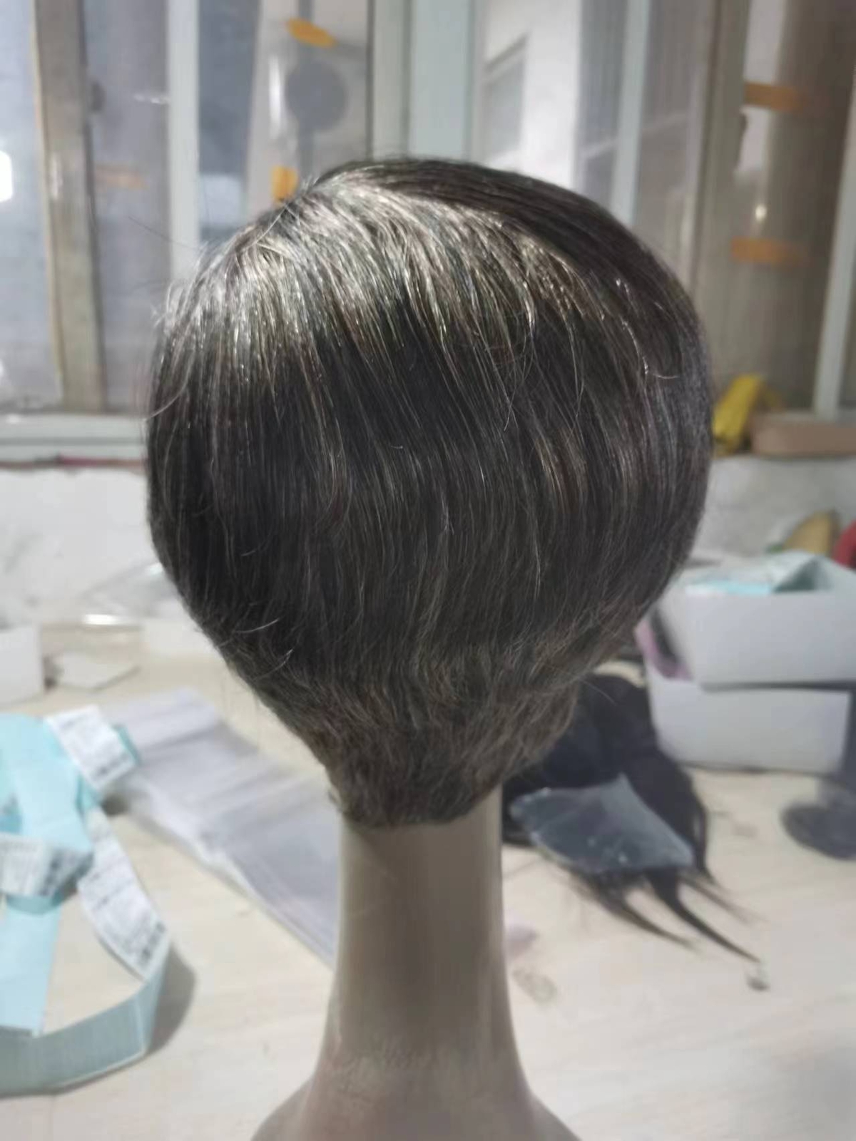 Short Black with Gray Men’s Wig Natural 100% Human Hair Wig for Male Natural Wig