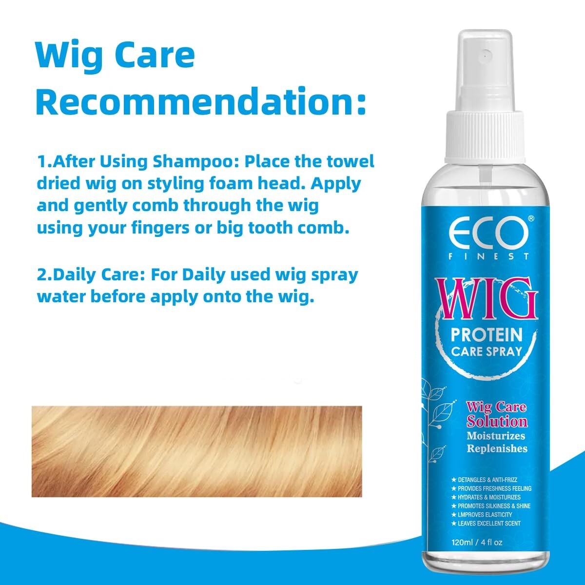 Wig Hair Care Spray for Synthetic and Natural Hair Wigs, Smooth and Anti-Frizz,