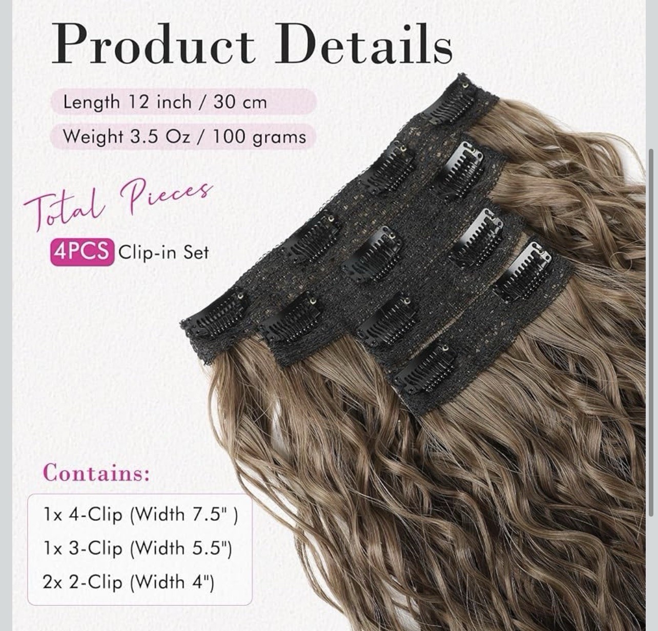 REECHO 12” Clip In Hair Extensions Curly Wavy 4PCS Soft Natural Chestnut Brown