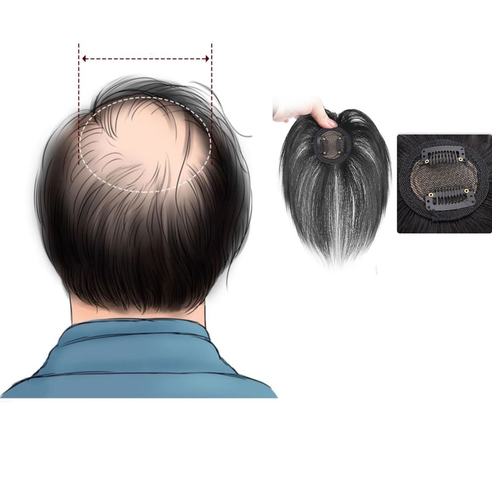 100% Real Human Hair Clip in Short Thin Hair For Men Hair Bangs Replacement