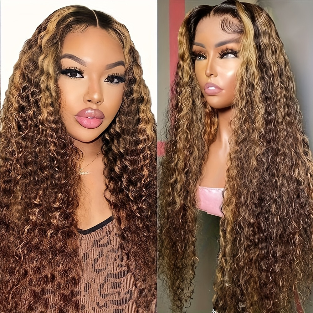 Brown Blonde Ombre Highlights Hair Lace Front Wigs Long Loose Curly Women Party