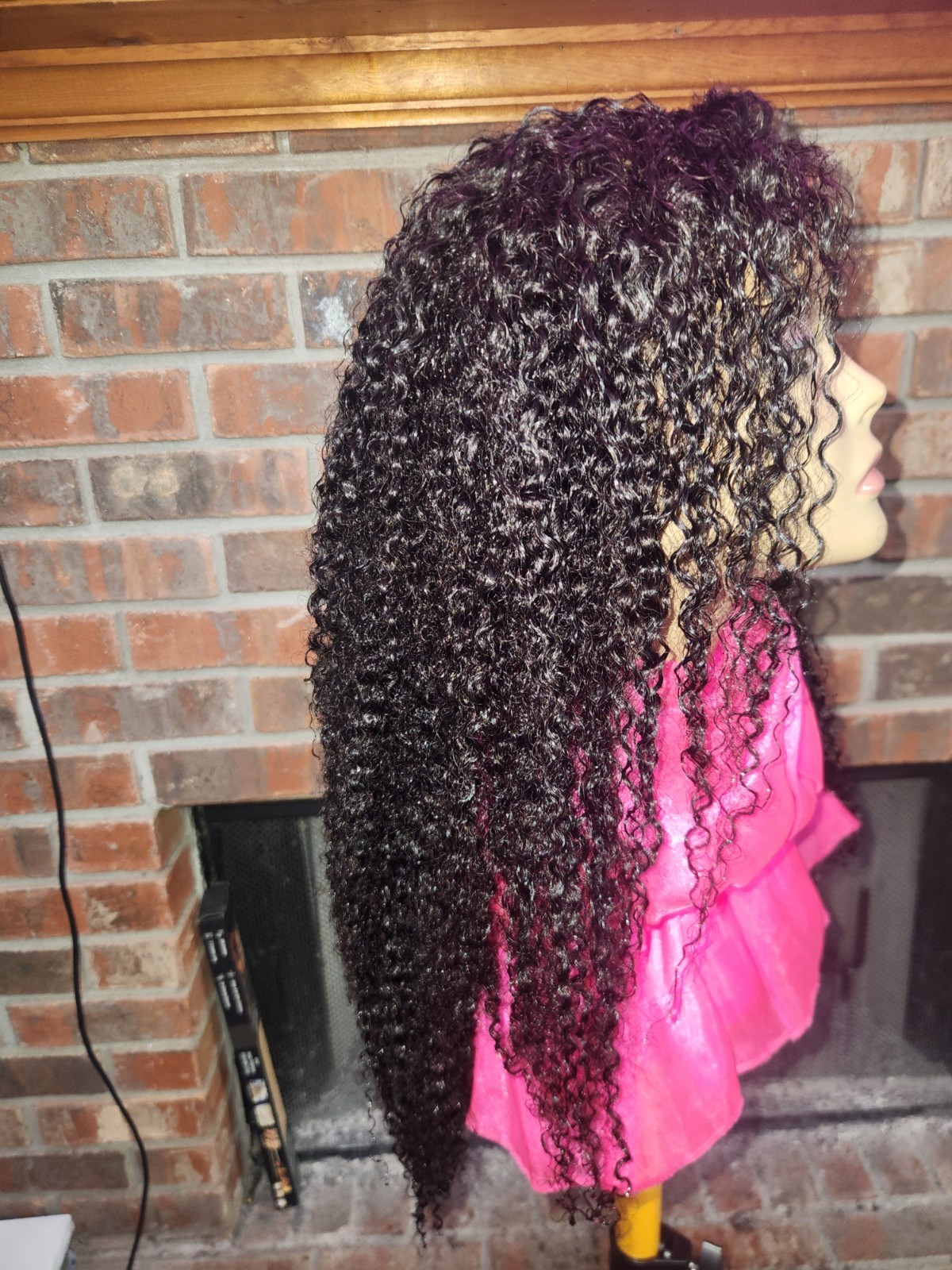Human Blend Lace Front Wig Curly Black Long Middle Part One Size Women Adult