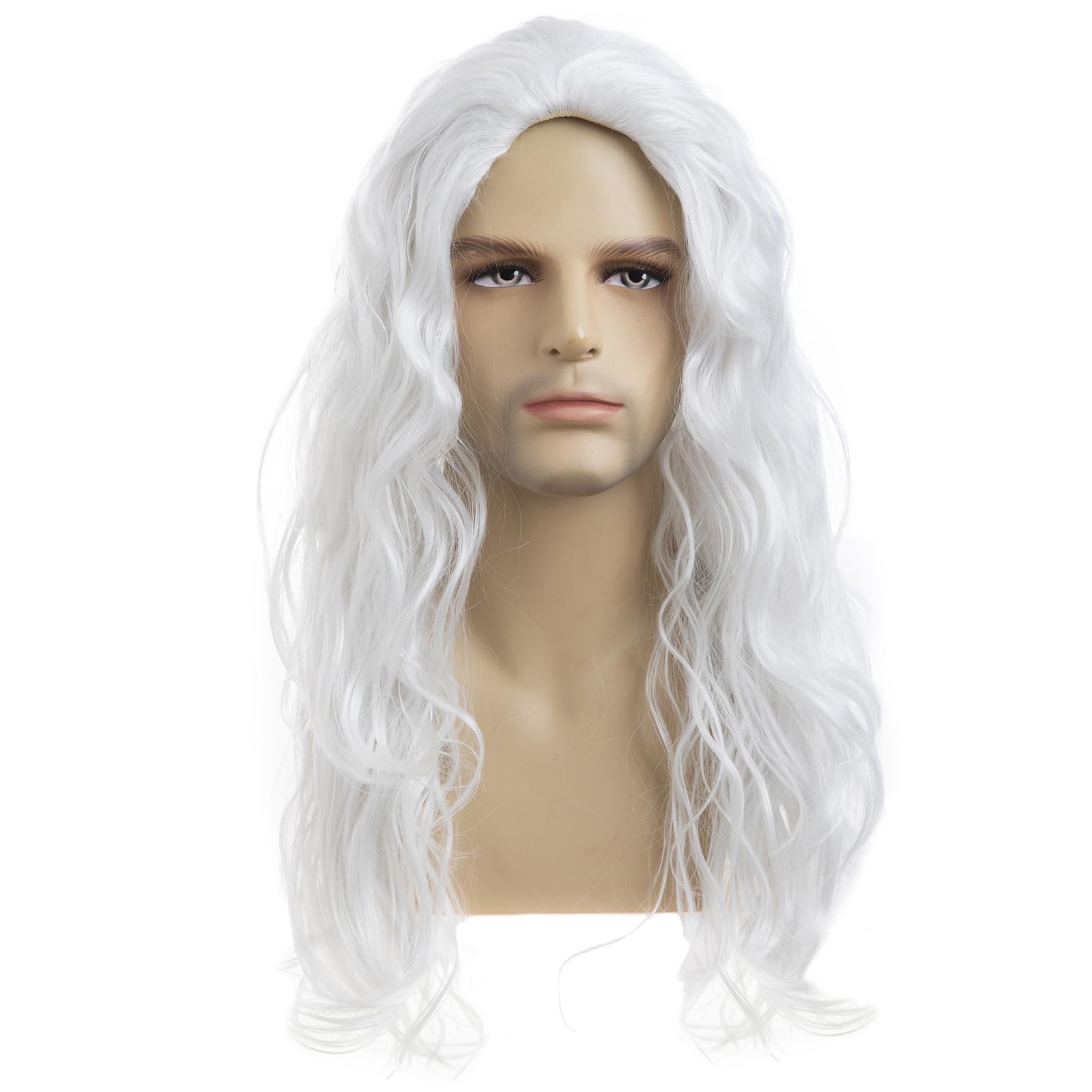 Long Curly Wavy White Wigs for Men Synthetic Natural Party Halloween Cosplay …