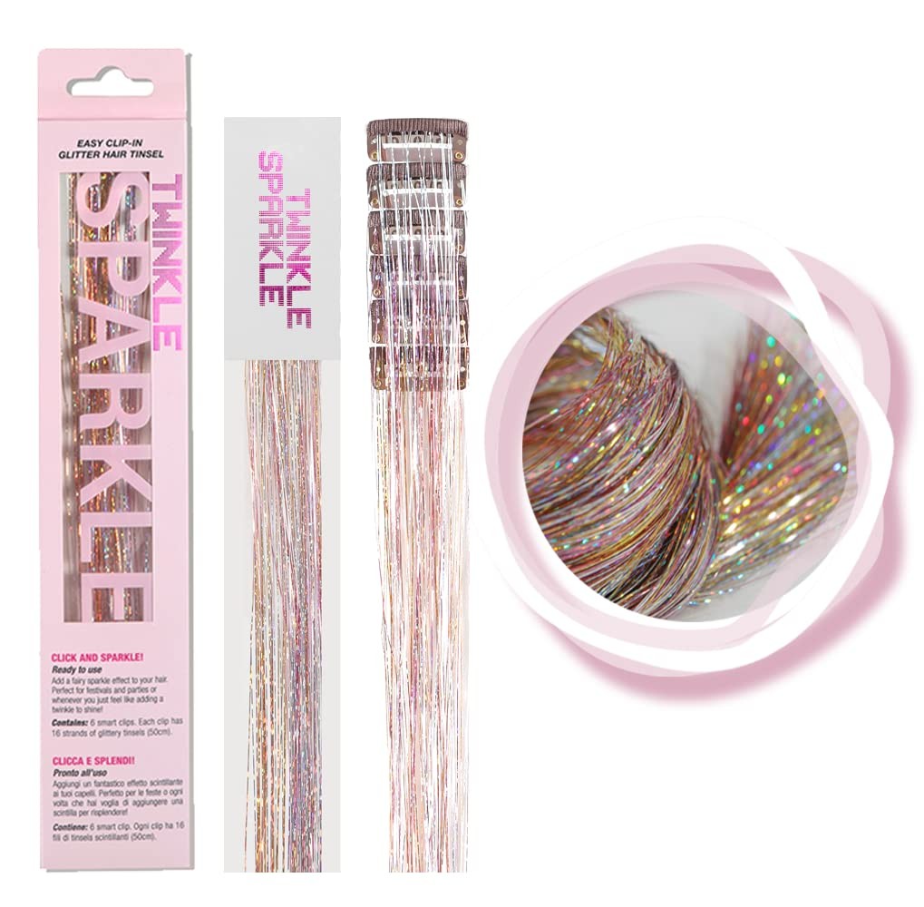 6 Pcs Clip in Hair Tinsle Kit, 19.6 Inch Heat Resistant Glitter Tinsel Hair E…