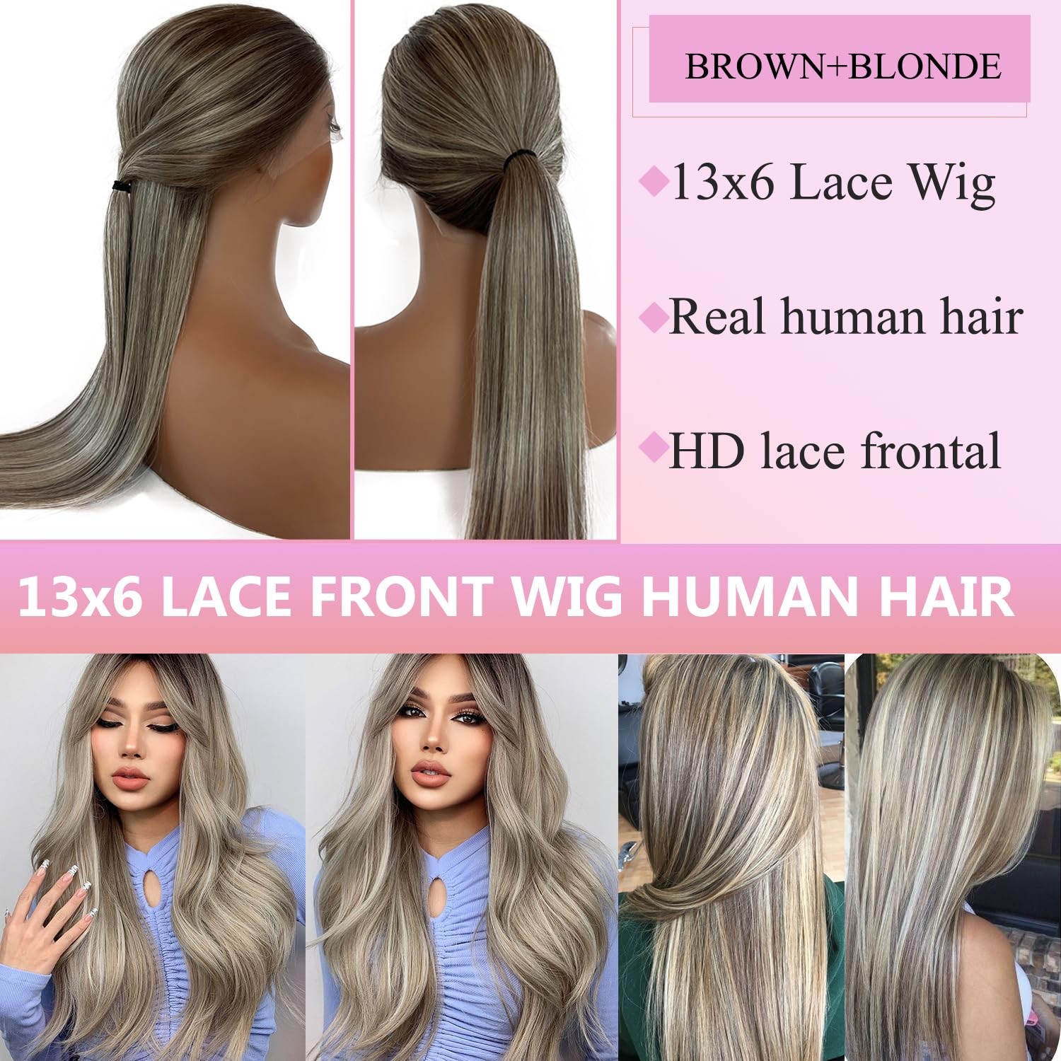 Valiilo Ash Brown Human Hair Wig 13X6 Ombre Highlight Ash Blonde 180 Density