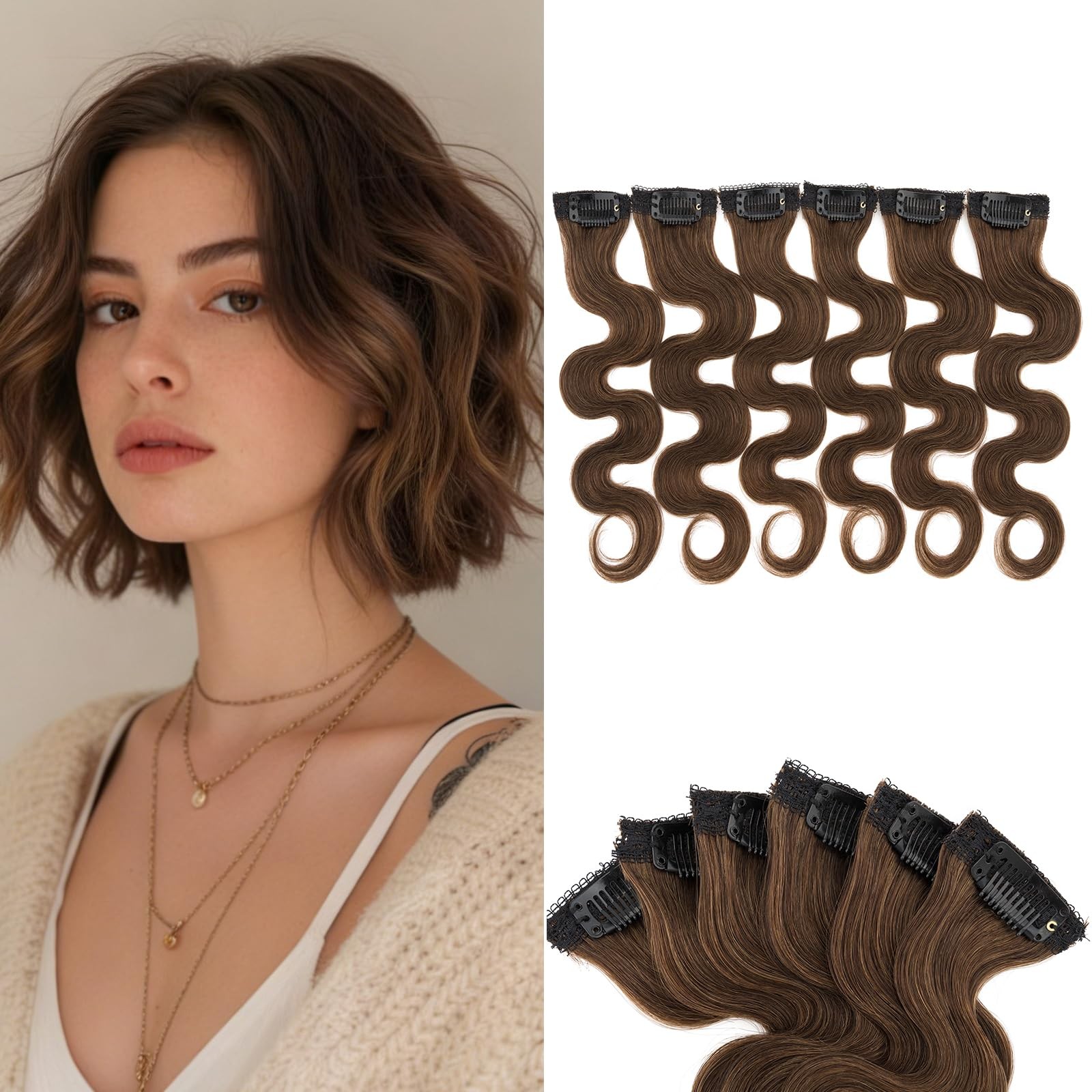 Benehair 6 Pcs Clip In Short Hair Extensions 100 Real Human Hair For Women