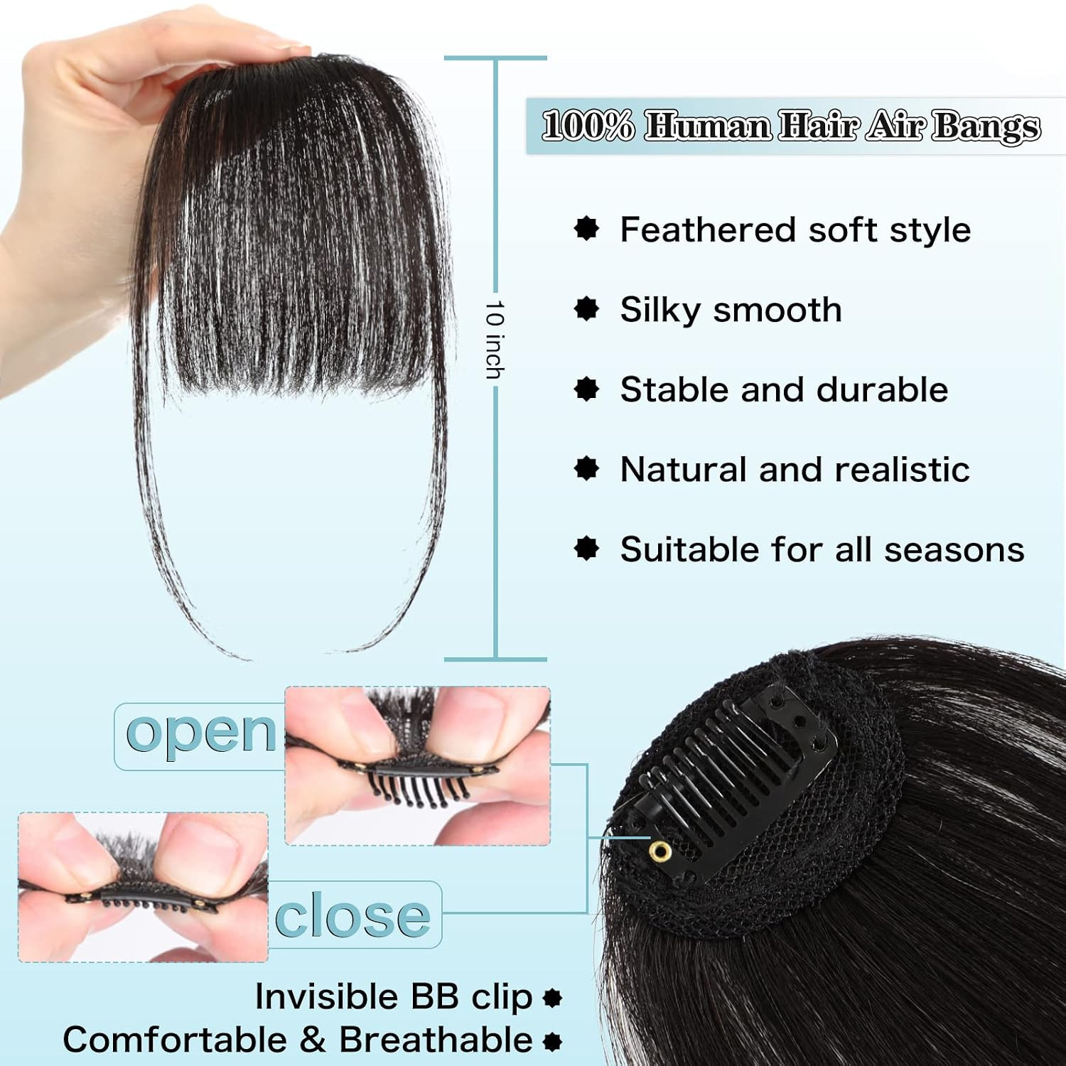 NAYOO Clip in Bangs – 100% Human Hair Wispy Bangs Clip in Hair Extensions, Brown