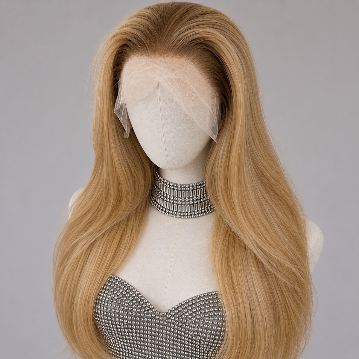 Soft Ombre Blonde Heat Resistant Hair Frontal Lace Wig Long Straight Women