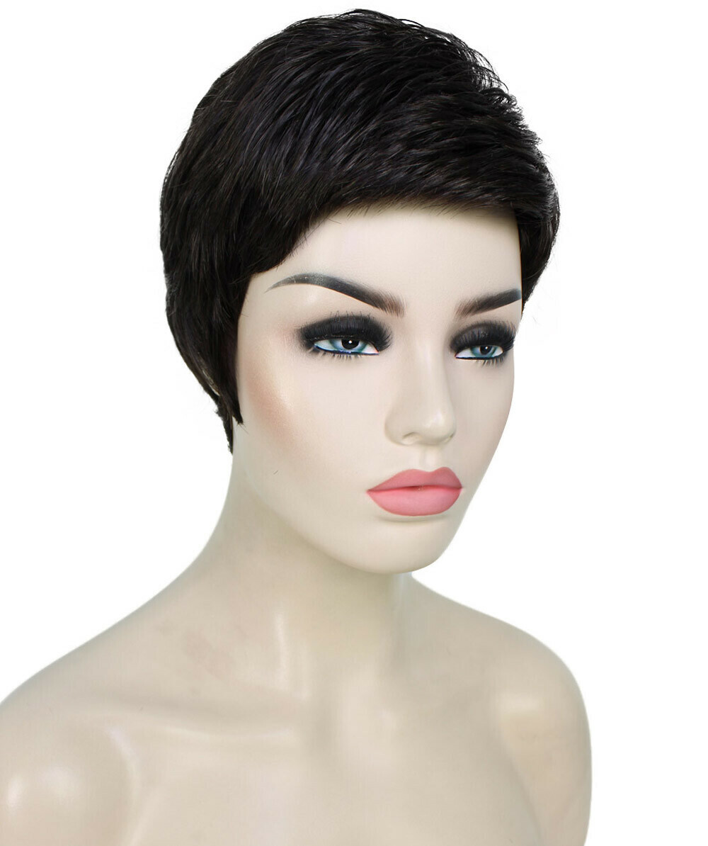 Lucille – Srraight Kanekalon Synthetic Fiber Full Wig, 1.75-3.25 in, Off Black