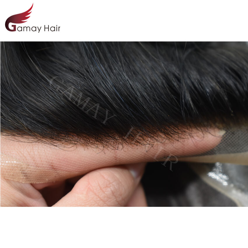 Toupee for Men Hair System Replacement French Lace Front Poly Skin PU Mens Wigs