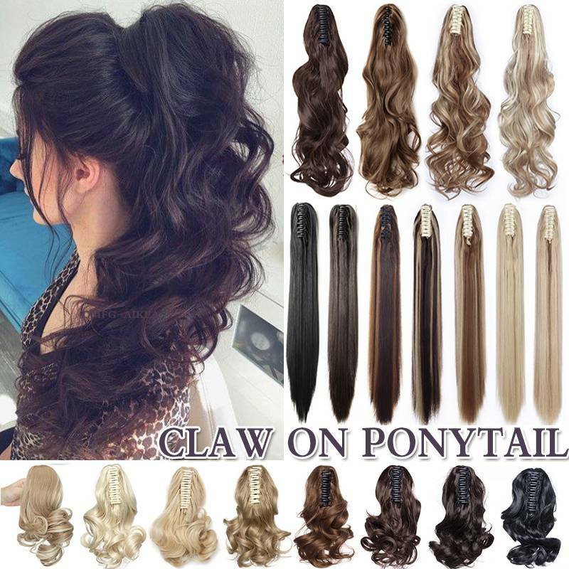 Real Thick Hair Claw-On Ponytail Hair Extension Piece Clip In Pony Tail as Human