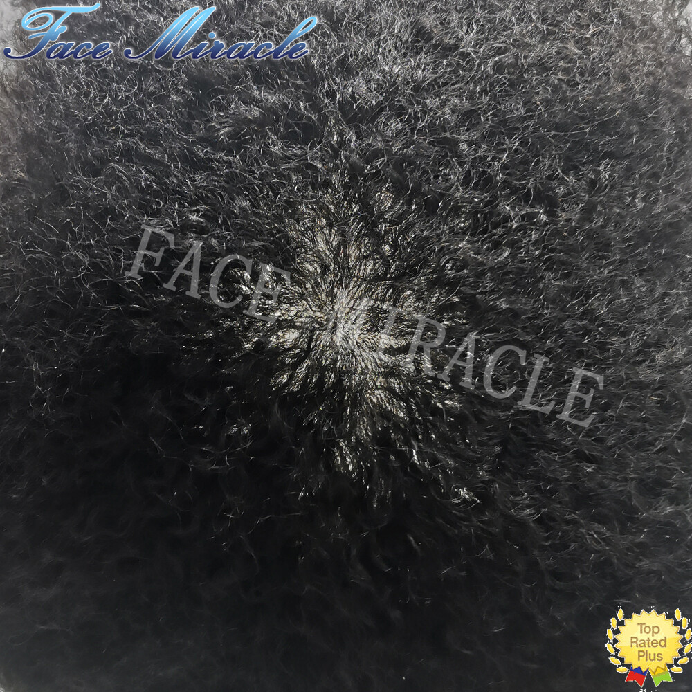 Afro Curl Toupee for Black Men Full PU Mens Toupee Human Hair System African Men