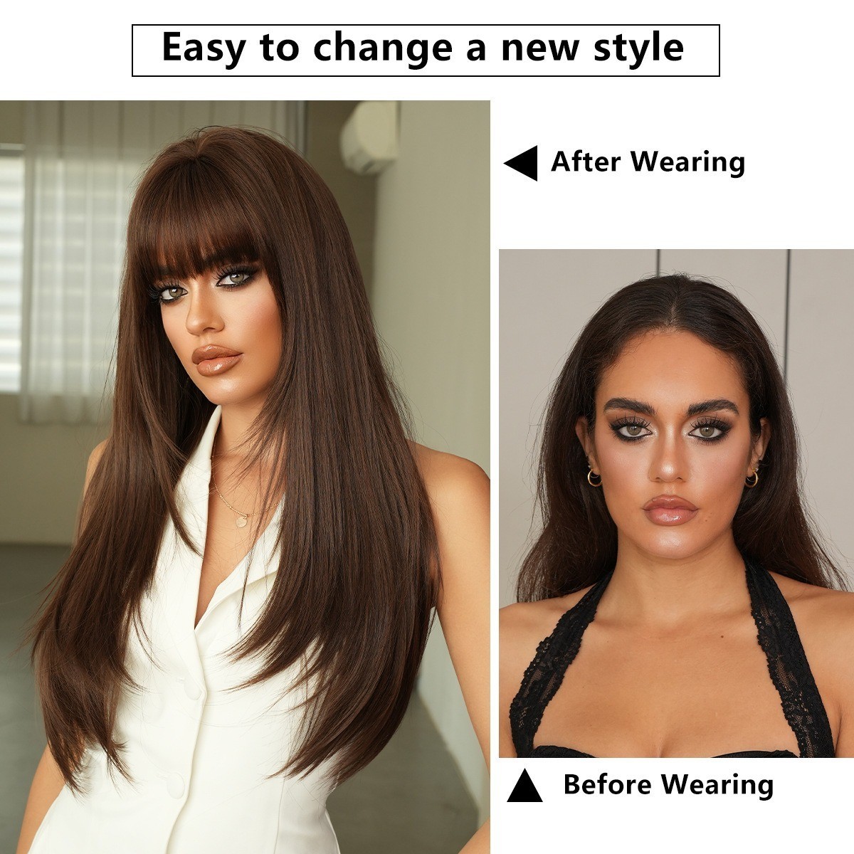 Long straight hair multi-layered fringe with fluffy synthetic heat-resistant fib