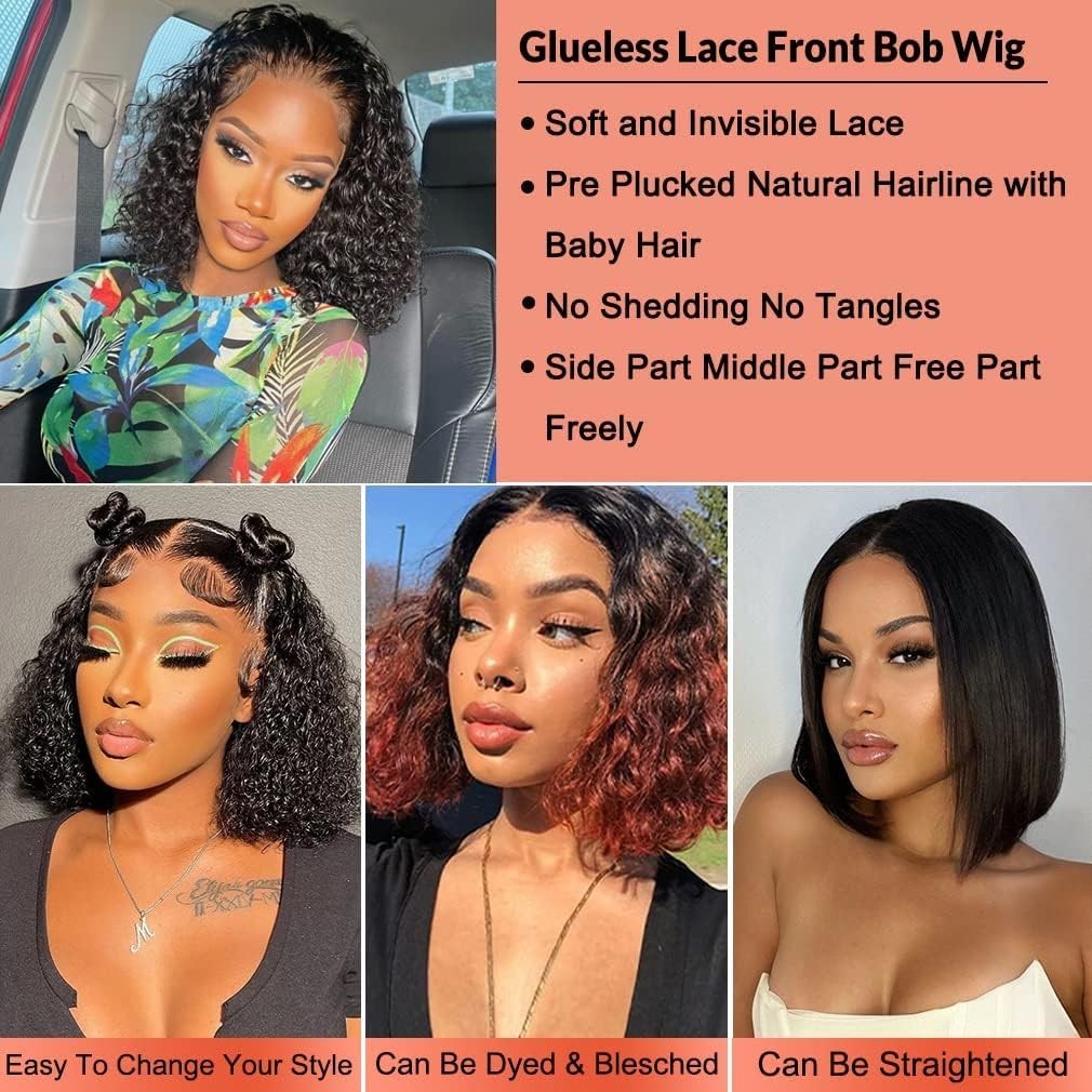 Short Bob Wigs Curly Bob Wig Human Hair 13×4 HD Lace Front Wigs for Women