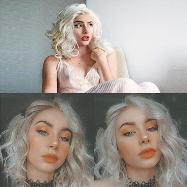 Short Platinum Blonde Lace Front Wig Curly Wavy Bob Wigs Costumes Cosplay Wigs