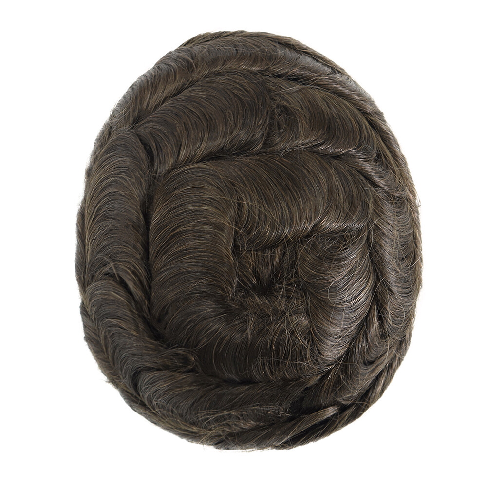 Durable Fine Mono Mens Toupee Human Hair Replacement System Lace Poly Hairpiece
