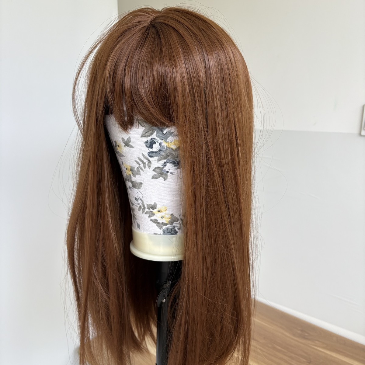 Women Auburn Long Straight Cosplay Wigs With Bangs Synthetic Hair