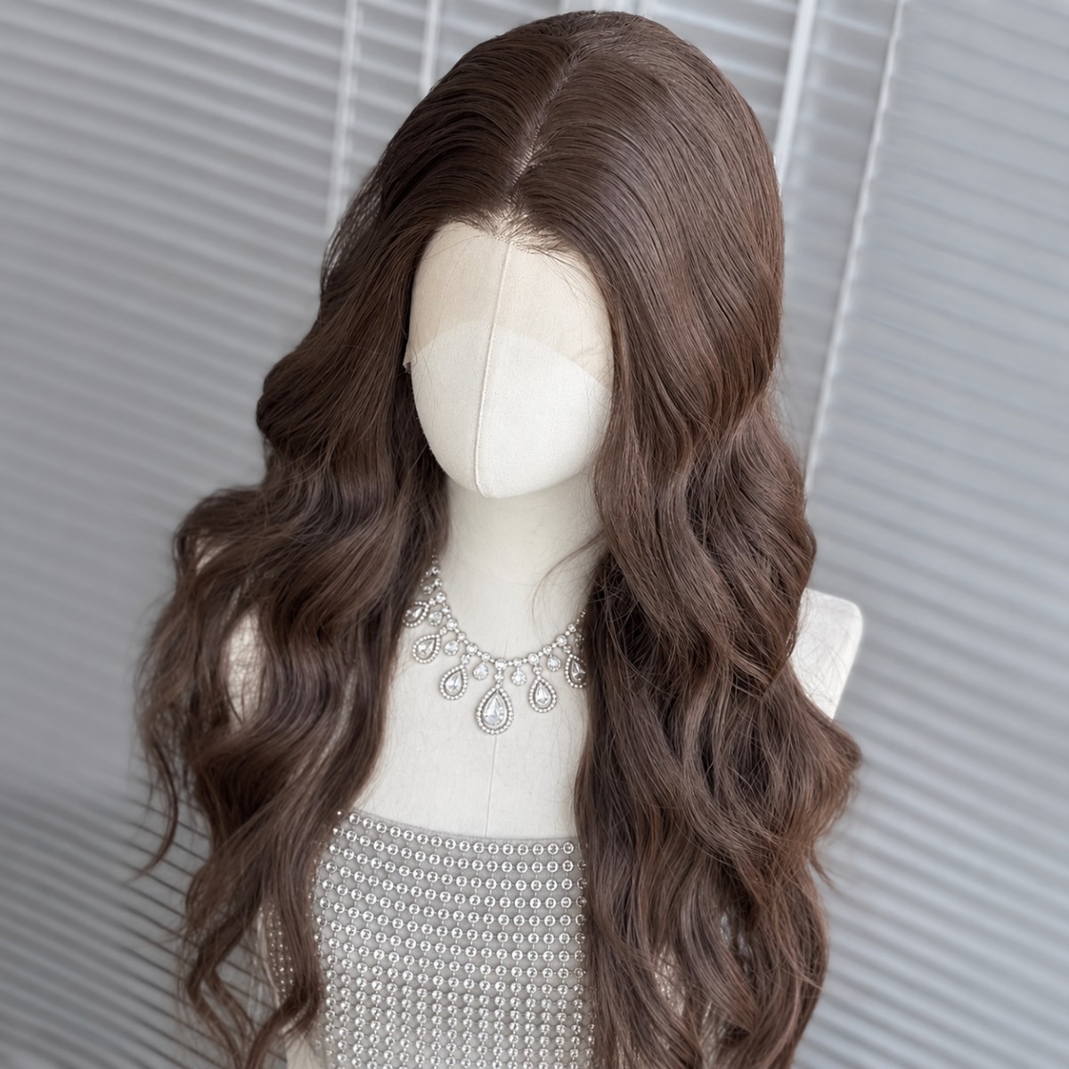 Long Wavy Lace Front Wig Heat Resistant Hair Brown Layered Natural