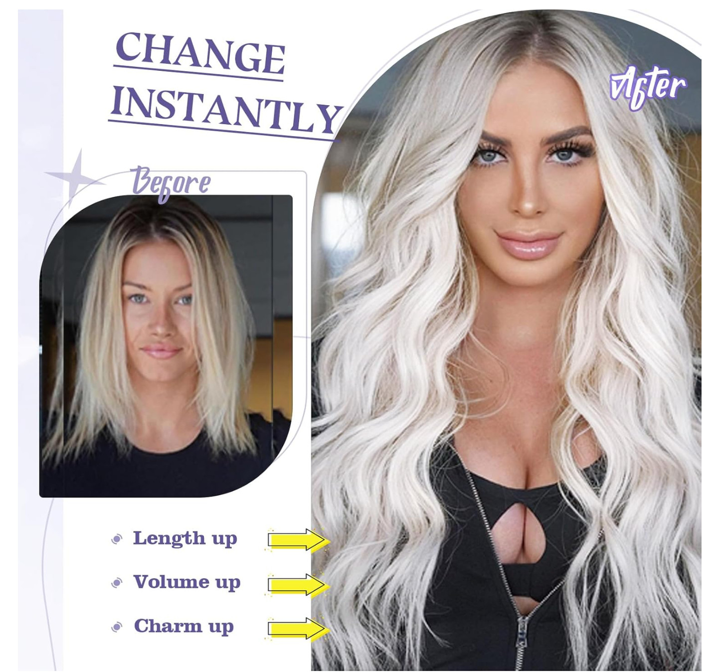 Platinum Blonde Synthetic Clip in Hair Extensions 5Pcs 20 Inches Long Wavy Hair