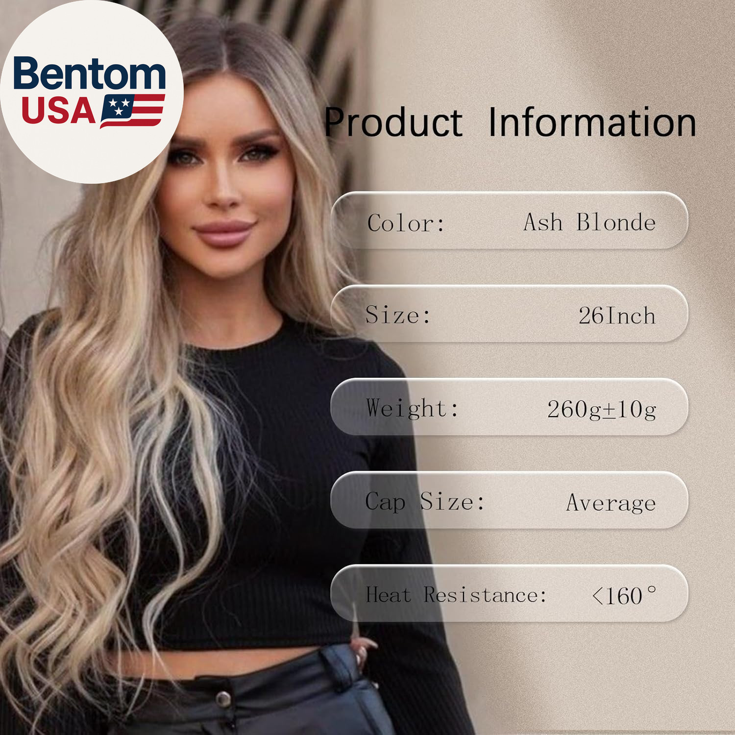 Long Ash Blonde Wavy Wig for Women 26 Inch Middle Part Curly Wavy Wig Natural Lo