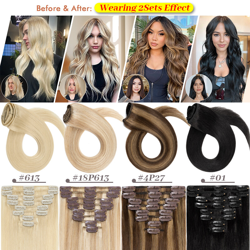 7pcs 15″ 18″ 20″ 22″ Clip In Remy Real 100% Human Hair Extensions Full Head N206